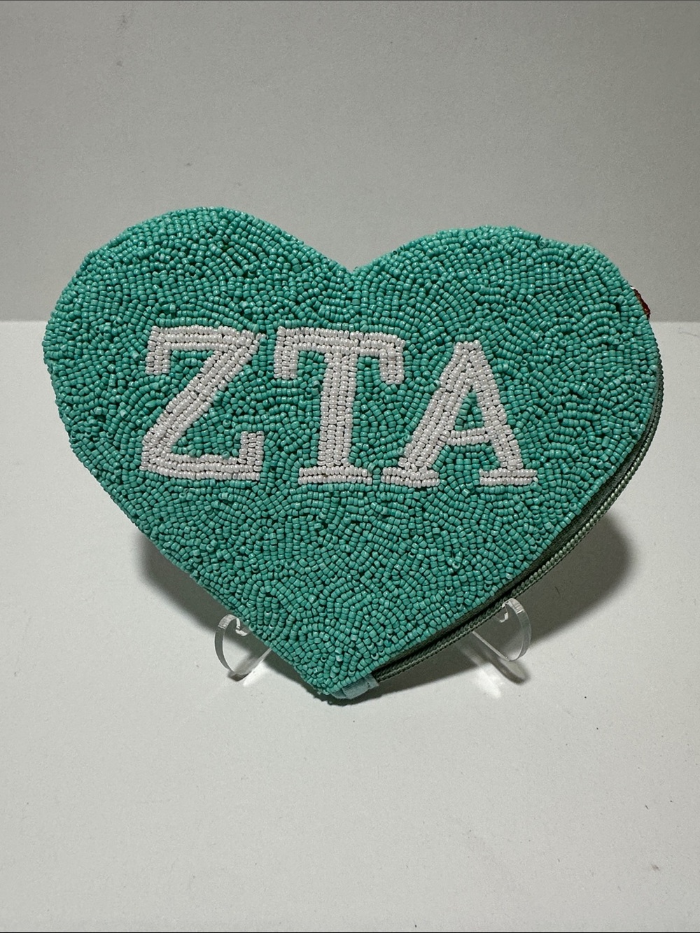 ZTA Beaded Heart Coin Purse Zeta Tau Alpha Sorority Gift New